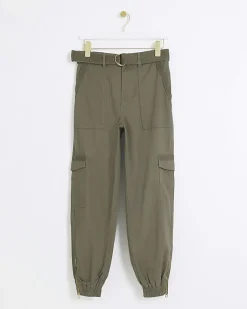 River Island belted utility cargo trousers Khaki Sale