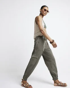 River Island belted utility cargo trousers Khaki Sale