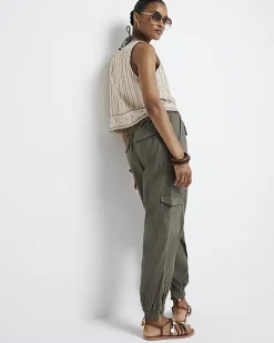River Island belted utility cargo trousers Khaki Sale