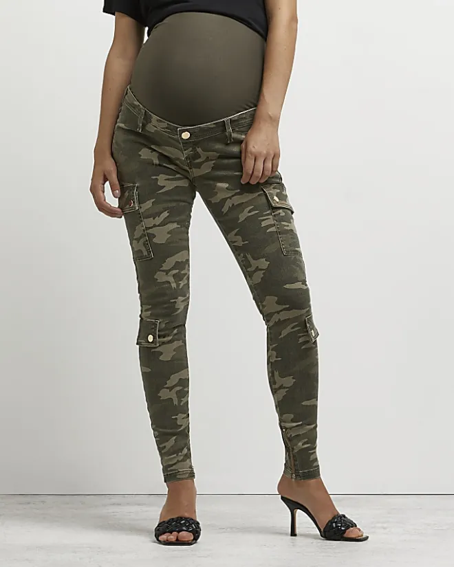 River Island camo print maternity cargo trousers Khaki Clearance