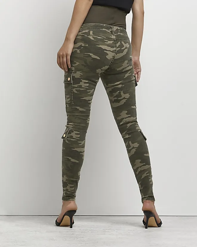 River Island camo print maternity cargo trousers Khaki Clearance