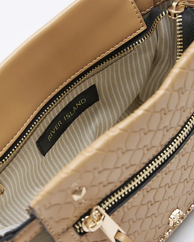 River Island canvas embossed RI cross body bag Khaki Hot