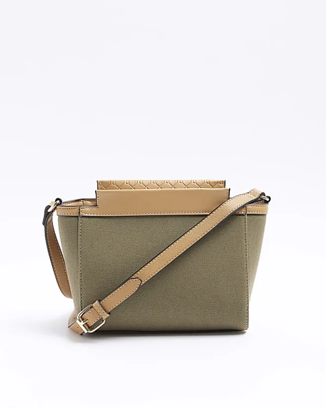 River Island canvas embossed RI cross body bag Khaki Hot