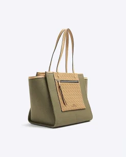 River Island canvas embossed RI shopper bag Khaki New