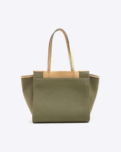 River Island canvas embossed RI shopper bag Khaki New