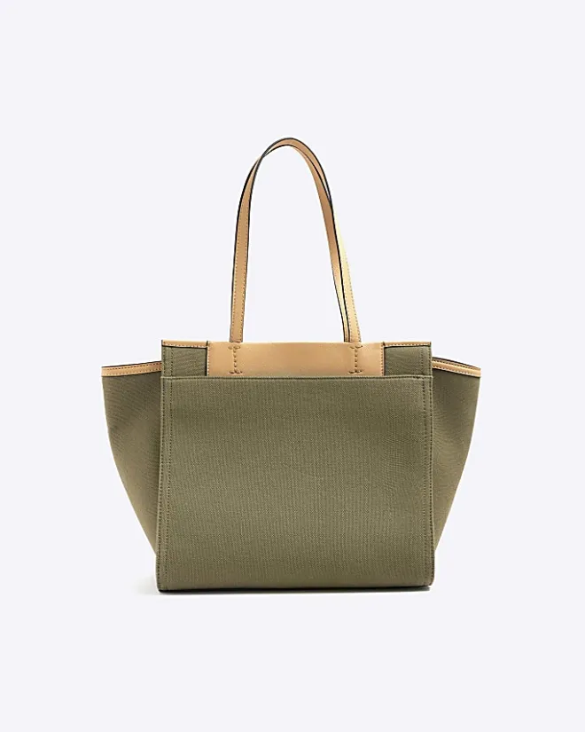 River Island canvas embossed RI shopper bag Khaki New