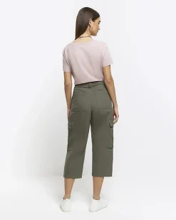 River Island cargo crop wide leg trousers Khaki Best
