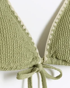 River Island crinkle stitch triangle bikini top Khaki Online