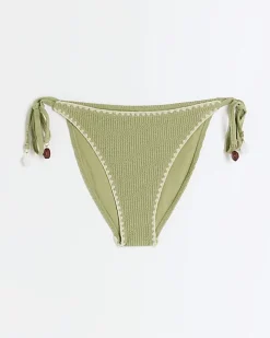 River Island crinkle tie side bikini bottoms Khaki Best
