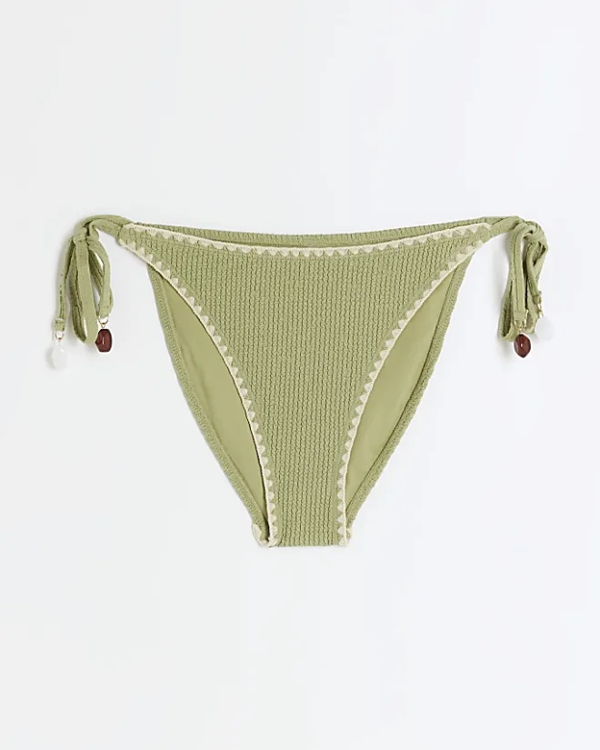 River Island crinkle tie side bikini bottoms Khaki Best