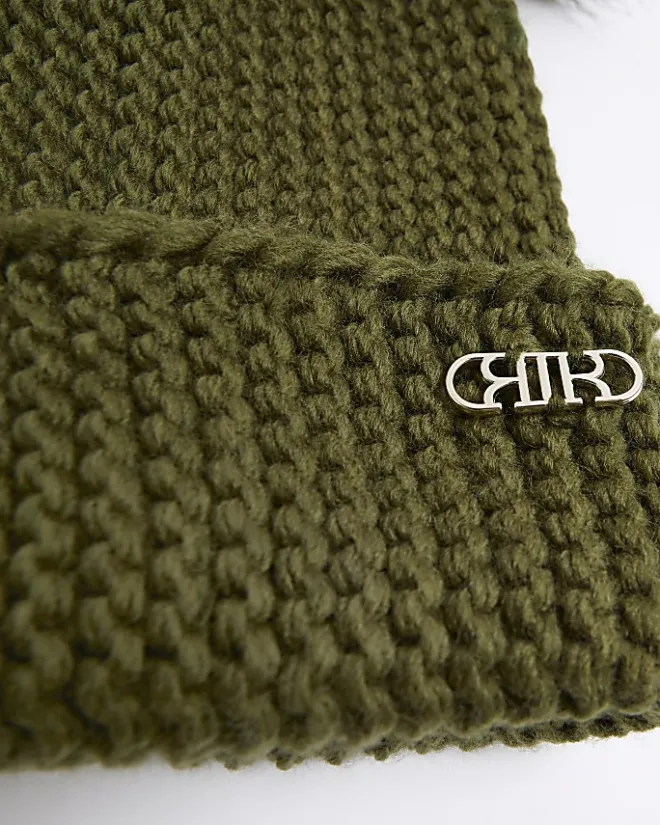 River Island double pom pom beanie Khaki Best