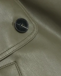River Island faux leather crop trench coat Khaki Discount
