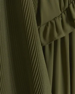 River Island frill plisse sleeve swing midi dress Khaki New
