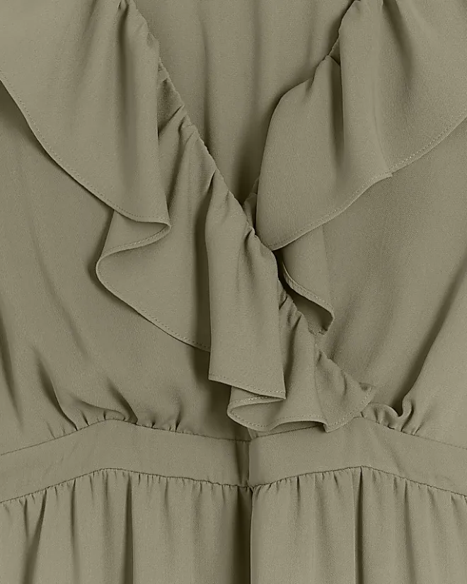 River Island frill swing maxi dress Khaki New