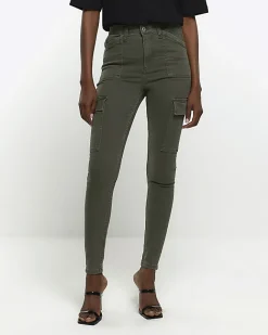 River Island high waisted skinny cargo jeggings Khaki Best