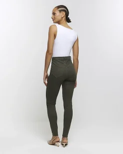 River Island high waisted skinny cargo jeans Khaki Online