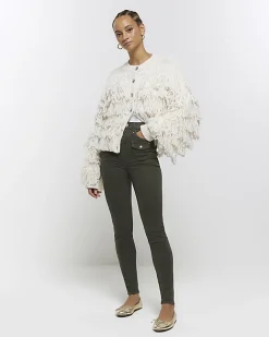 River Island high waisted skinny cargo jeans Khaki Online