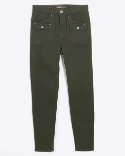 River Island high waisted skinny cargo jeans Khaki Online