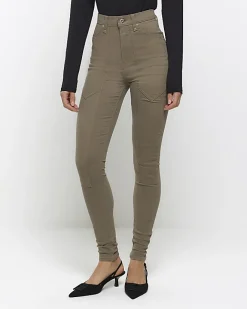 River Island high waisted skinny jeans Khaki Discount