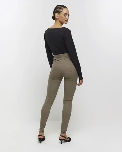 River Island high waisted skinny jeans Khaki Discount
