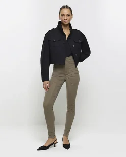 River Island high waisted skinny jeans Khaki Discount