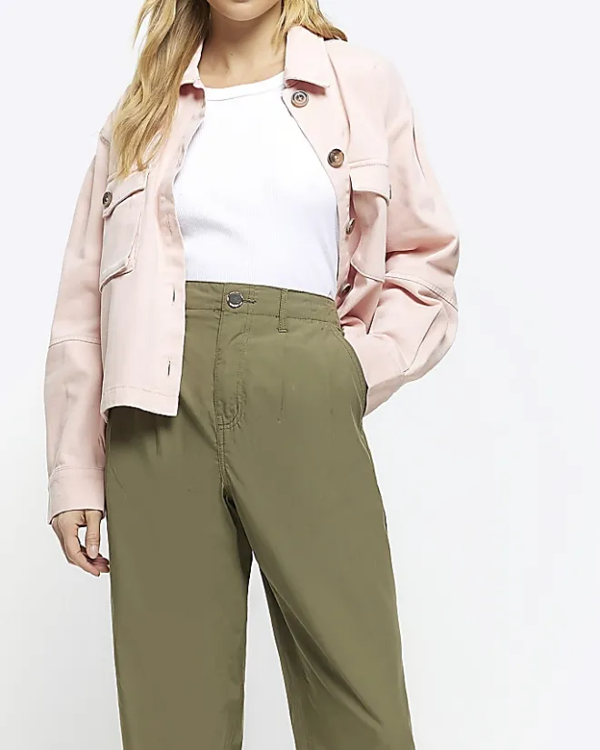 River Island High Waisted Tapered Trousers Khaki Online