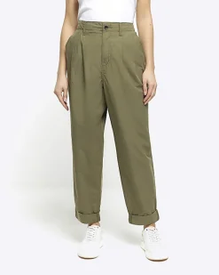 River Island High Waisted Tapered Trousers Khaki Online
