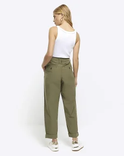 River Island High Waisted Tapered Trousers Khaki Online
