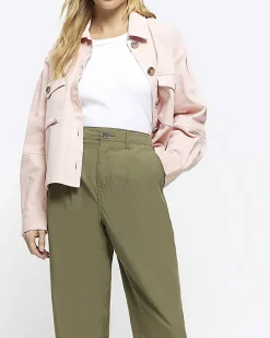River Island High Waisted Tapered Trousers Khaki Online