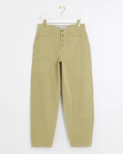River Island high waisted tapered jeans Khaki Online