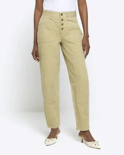 River Island high waisted tapered jeans Khaki Online