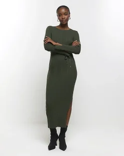 River Island knit rib jumper maxi dress Khaki Online