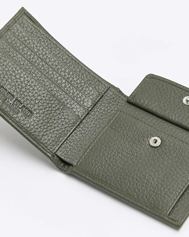 River Island leather pebbled wallet Khaki Clearance