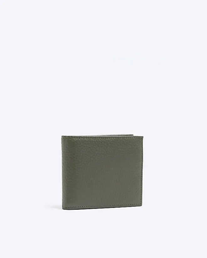 River Island leather pebbled wallet Khaki Clearance