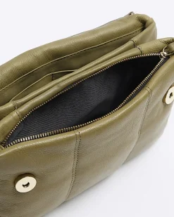 River Island leather quilted cross body bag Khaki Best