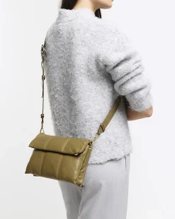 River Island leather quilted cross body bag Khaki Best
