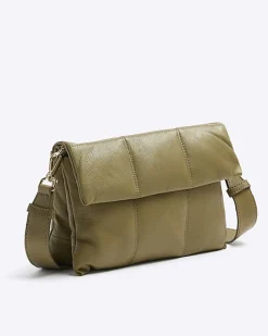 River Island leather quilted cross body bag Khaki Best