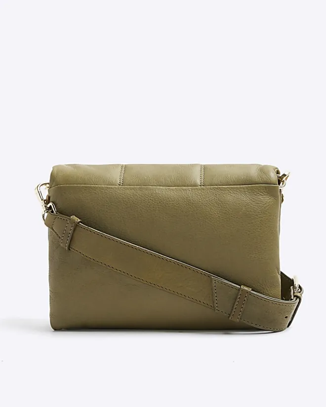 River Island leather quilted cross body bag Khaki Best