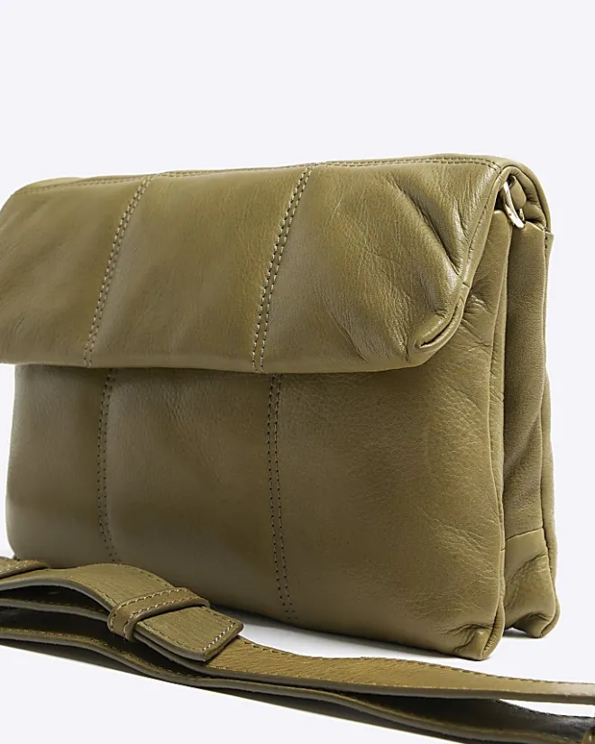 River Island leather quilted cross body bag Khaki Best