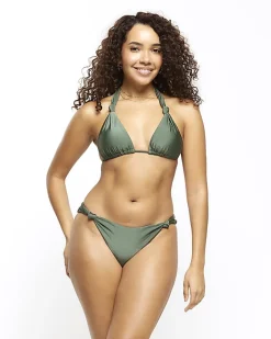 River Island low rise knot bikini botoms Khaki Sale