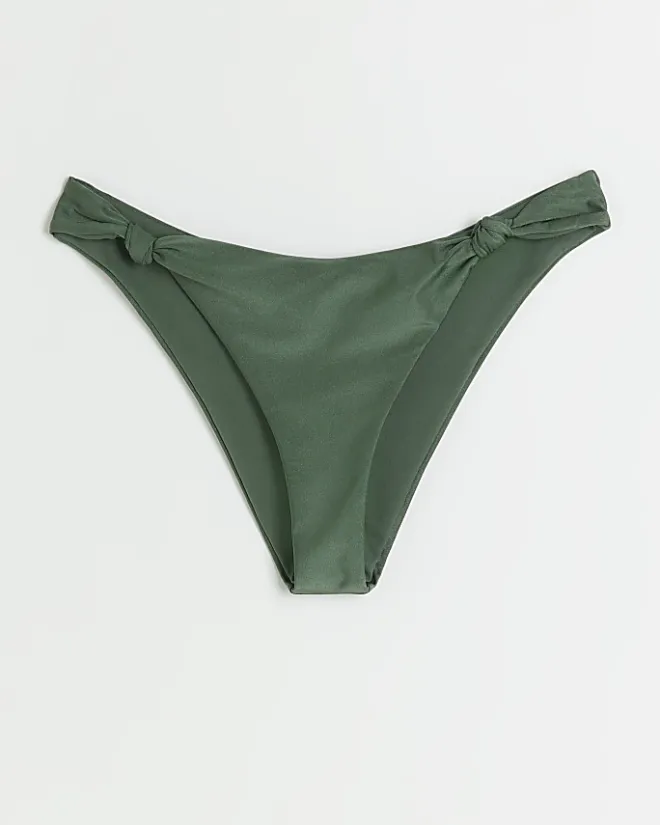 River Island low rise knot bikini botoms Khaki Sale