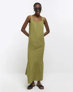 River Island midi slip dress Khaki Discount