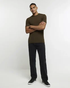 River Island muscle fit t-shirt Khaki Discount