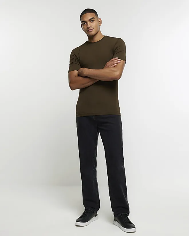 River Island muscle fit t-shirt Khaki Discount
