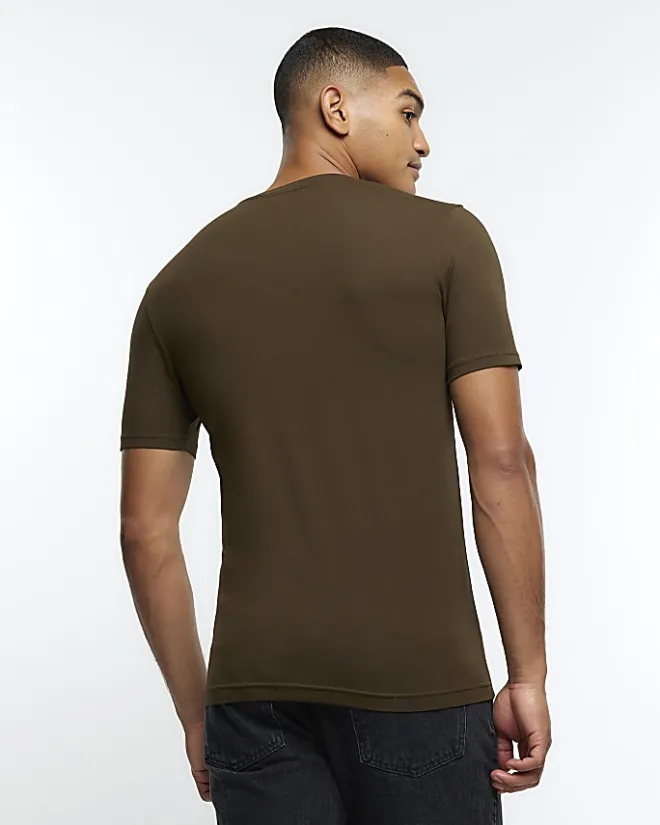 River Island muscle fit t-shirt Khaki Discount