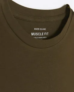 River Island muscle fit t-shirt Khaki Discount