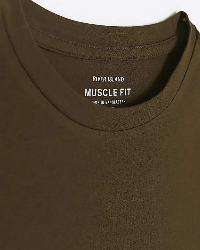 River Island muscle fit t-shirt Khaki Discount
