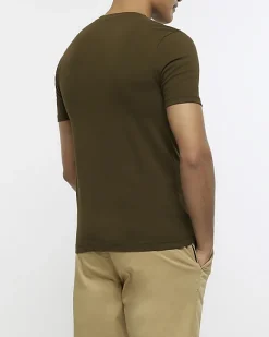 River Island muscle fit t-shirt Khaki Hot