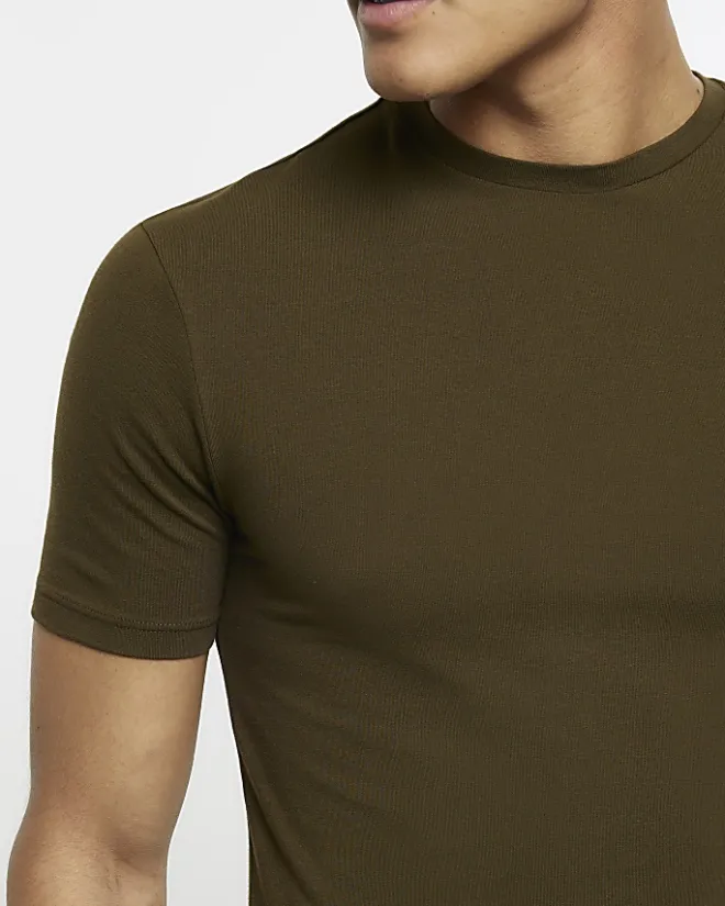 River Island muscle fit t-shirt Khaki Hot