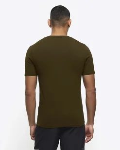 River Island muscle fit V neck t-shirt Khaki New
